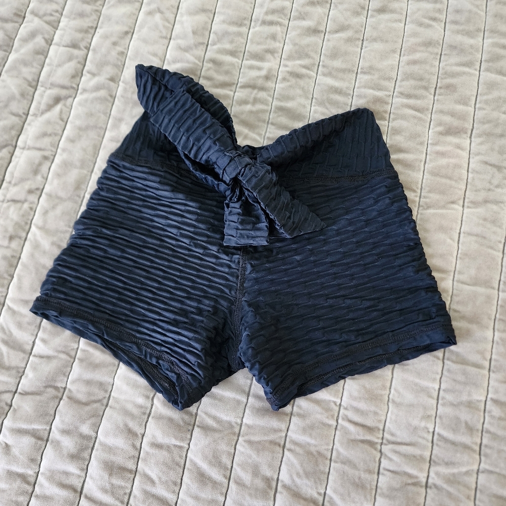 Abs2b Shorts with bow on the back,  not a scrunch bootie- blue. SPECIAL ORDER